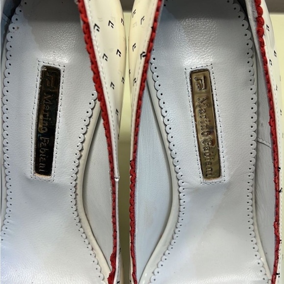 Made in Italy Marino FabianiRed and White Stiletto Peep-Toe Heels with Bow - Picture 5 of 10